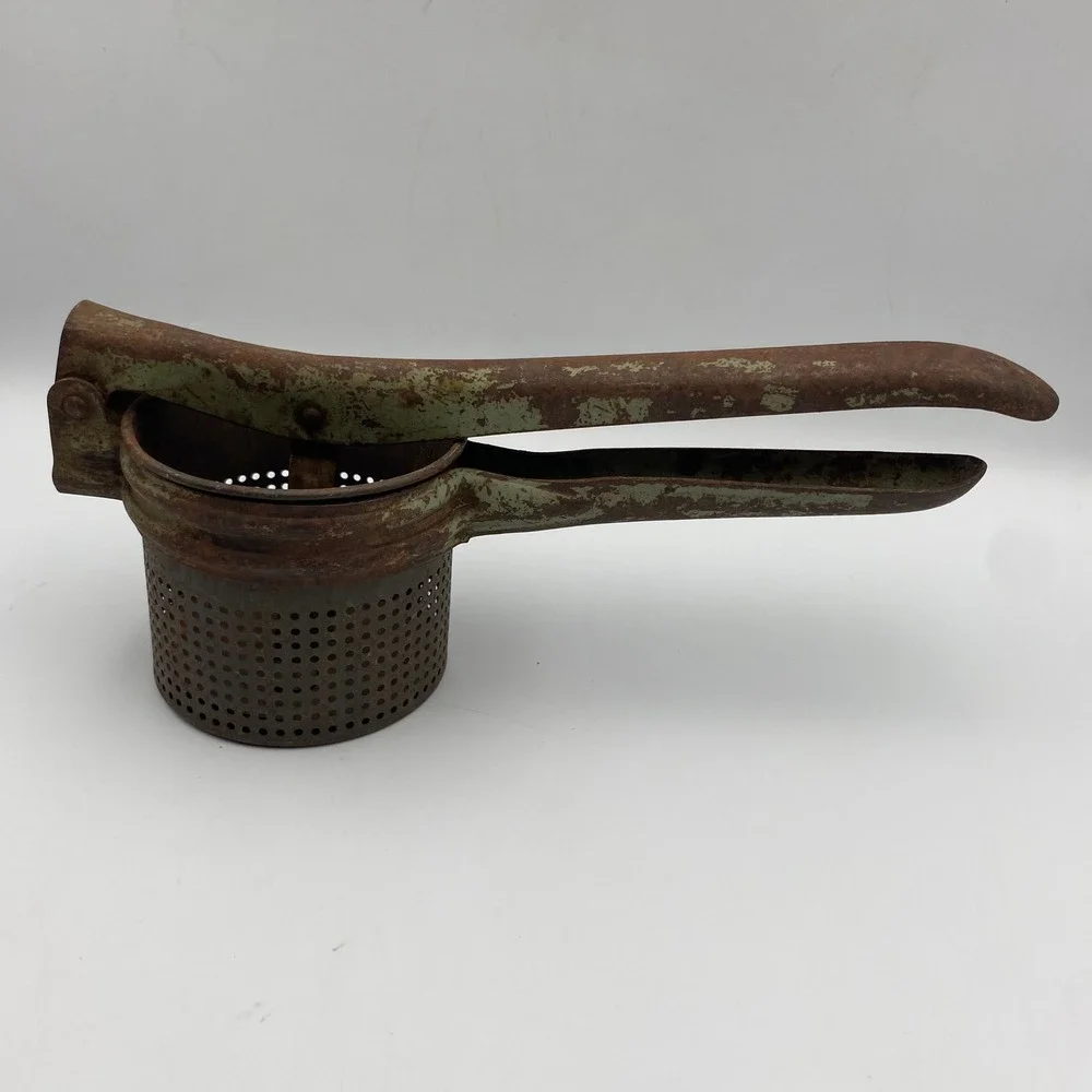 Vintage 1940s 1950s Potato Ricer‎ Food Press Green Chippy Paint Rustic Primitive